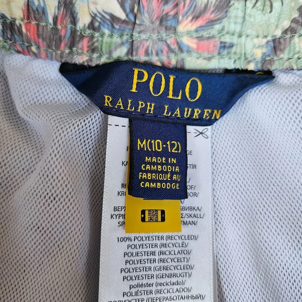 Polo Ralph Lauren Tropical Swim Trunk Boys Size M 10-12 Lined Hawaiian Green EUC